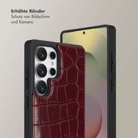 Selencia Nova Croco HandyHülle mit Kordel und Kartenhalter Samsung Galaxy S25 Ultra - Burgundy