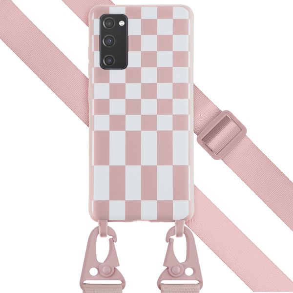 Selencia Silikonhülle design mit abnehmbarem Band für das Samsung Galaxy S20 FE - Irregular Check Sand Pink