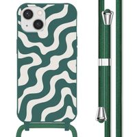 imoshion Silikonhülle design mit Band für das Apple iPhone 14 - Petrol Green Groovy