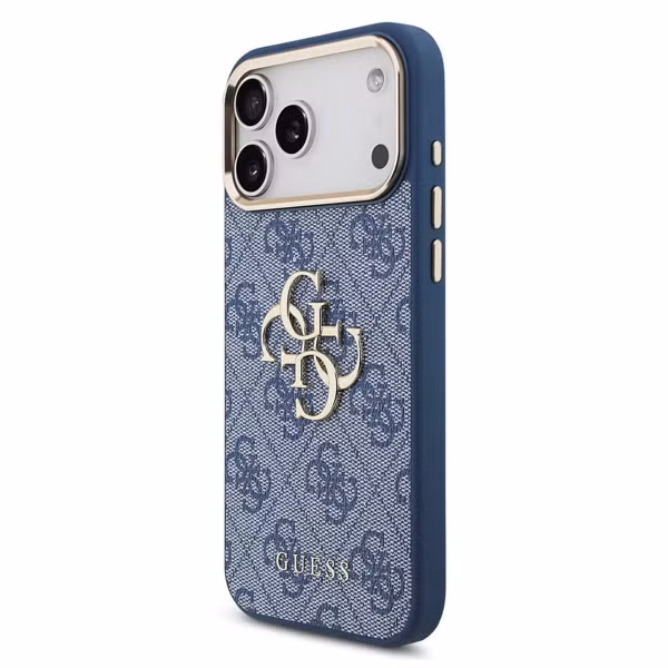 Guess 4G Metal Logo Back Cover Apple iPhone 17 Pro - Gold Edge - Blue