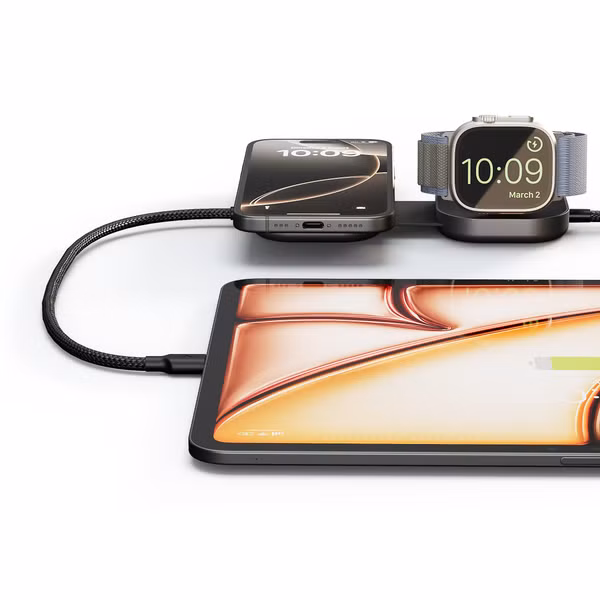 Zens Pro 3 USB-C-Kabel mit kabellosem Ladegerät für Telefon / Earbuds / Apple Watch - MagSafe und Qi2 - Schwarz