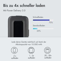 imoshion Powerbank mit ausziehbarem Kabel 10.000 mAh - Power Delivery - USB-C + Lightning - Schwarz