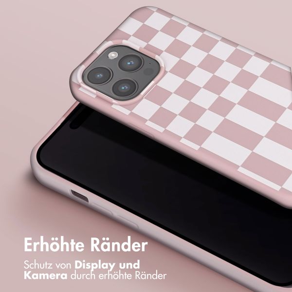 Selencia SilikonHülle design mit abnehmbarem Band Apple iPhone 15 Pro Max - Irregular Check Sand Pink