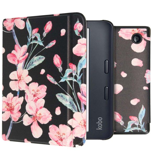 imoshion Design Slim Hard Case Sleepcover mit Stand Kobo Libra 2 / Tolino Vision 6 - Blossom Watercolor Black