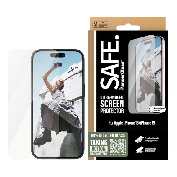 SAFE by PanzerGlass Ultra-Wide Fit Displayschutz für das Apple iPhone 16