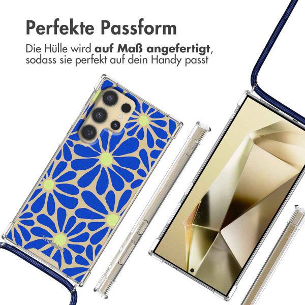 imoshion Design Hülle mit Band Samsung Galaxy S24 Ultra - Cobalt Blue Flowers Connect