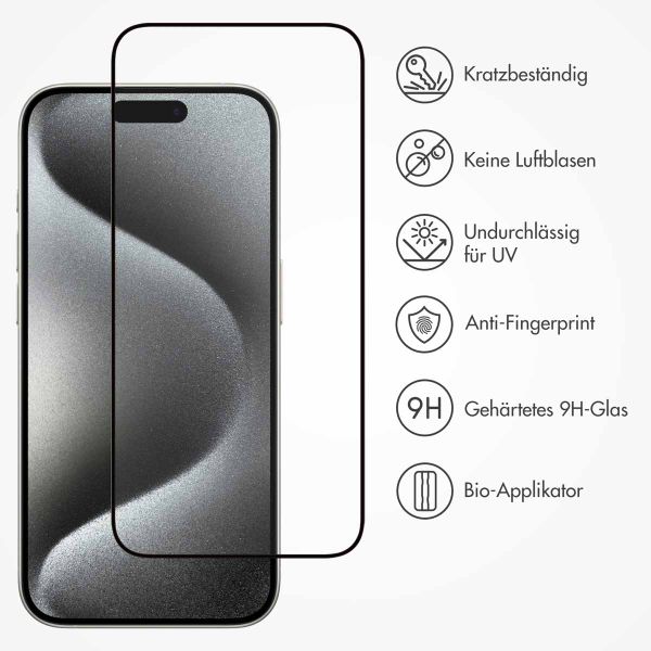 Accezz Vollflächige Schutzfolie aus gehärtetem Glas mit Applikator für das iPhone 15 Pro Max - Transparent