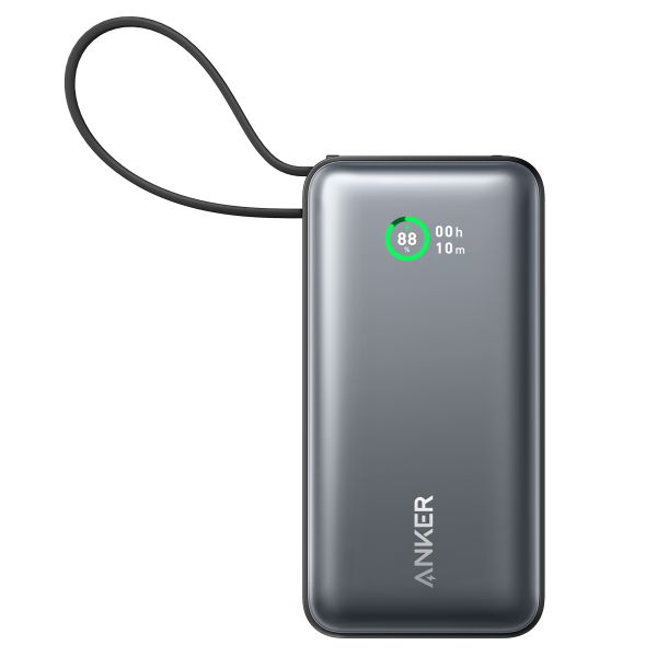 Anker Nano | Powerbank 10.000 mAh - 30 Watt - Integriertes USB-C-Kabel - Schwarz