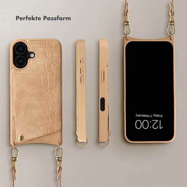 Selencia Nova Croco HandyHülle mit Kordel und Kartenhalter Apple iPhone 17 - Toasted Almond