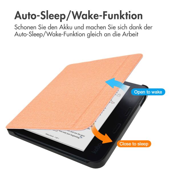 imoshion Canvas Sleepcover Klapphülle mit stand für das voor de Kobo Libra Colour - Peach