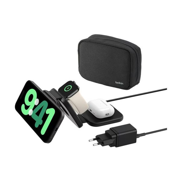 Belkin 3-in-1 magnetische kabellose Reiseladestation mit Qi2 15 W - Schwarz