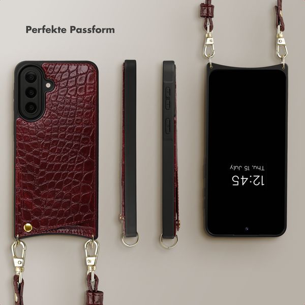 Selencia Nova Croco HandyHülle mit Kordel und Kartenhalter Samsung Galaxy A57 (5G) - Burgundy