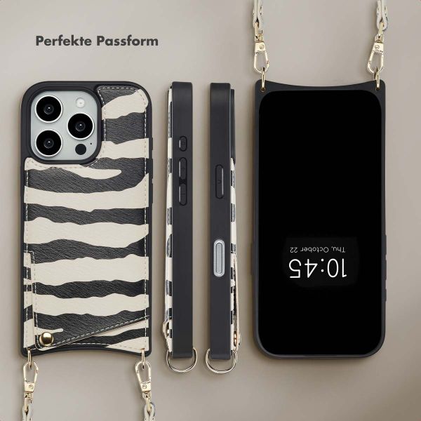 Selencia Nova HandyHülle mit Kordel und Kartenhalter Apple iPhone 16 Pro - Zazzy Zebra