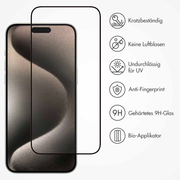 Accezz Vollflächige Schutzfolie aus gehärtetem Glas mit Applikator für das iPhone 15 Pro - Transparent