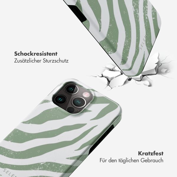 Selencia Vivid Tough Back Cover für das iPhone 15 Pro Max - Colorful Zebra Sage Green