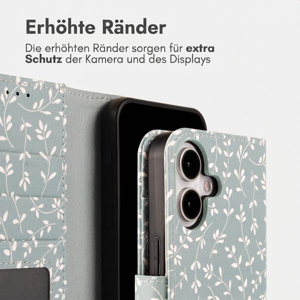 imoshion Design Klapphülle Apple iPhone 16 - Smoke Green Flowers