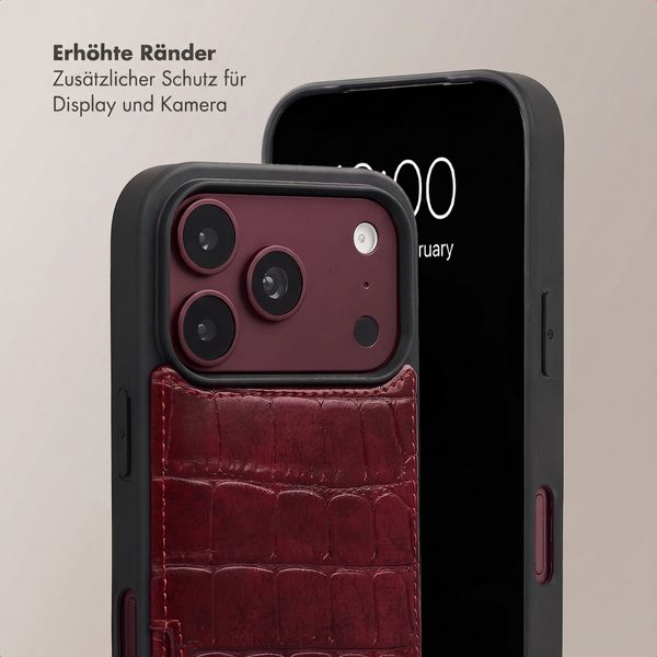 Selencia Nova Croco HandyHülle mit Kordel und Kartenhalter Apple iPhone 18 Pro / 17 Pro - Burgundy