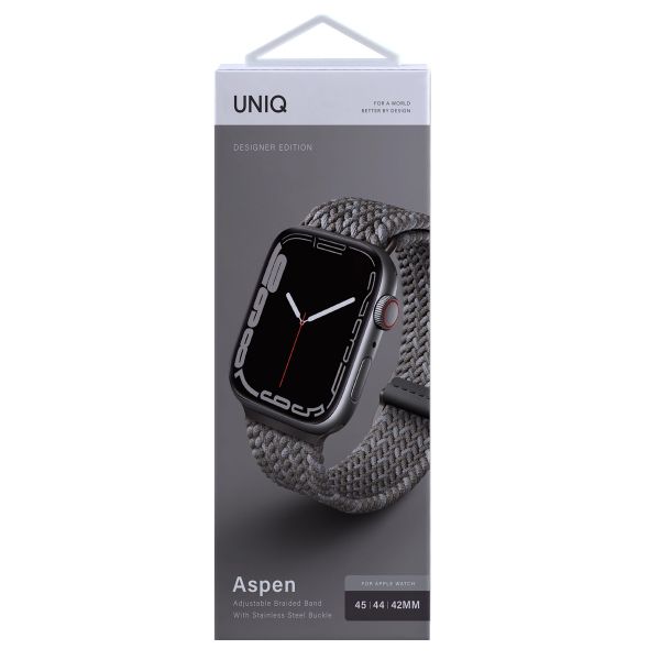 Uniq Aspen Designer Edition Geflochtenes Armband für das  Apple Watch Series 1 t/m 11 / SE / Ultra (44/45/46/49 mm) - Pebble Grey