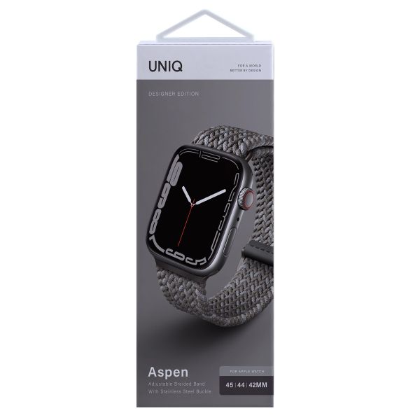 Uniq Aspen Designer Edition Geflochtenes Armband für die Apple Watch Series 1 bis 10 / SE / Ultra (2) (44/45/46/49 mm) - Kieselgrau