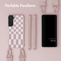 Selencia Silikonhülle design mit abnehmbarem Band für das Samsung Galaxy S22 - Irregular Check Sand Pink