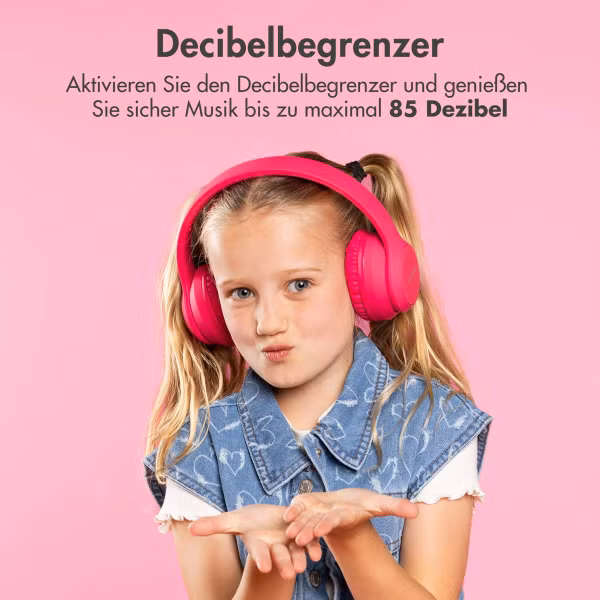 imoshion Kabellose Kinderkopfhörer LED Light - Dezibelbegrenzer - Mit AUX-Kabel - Hot Pink