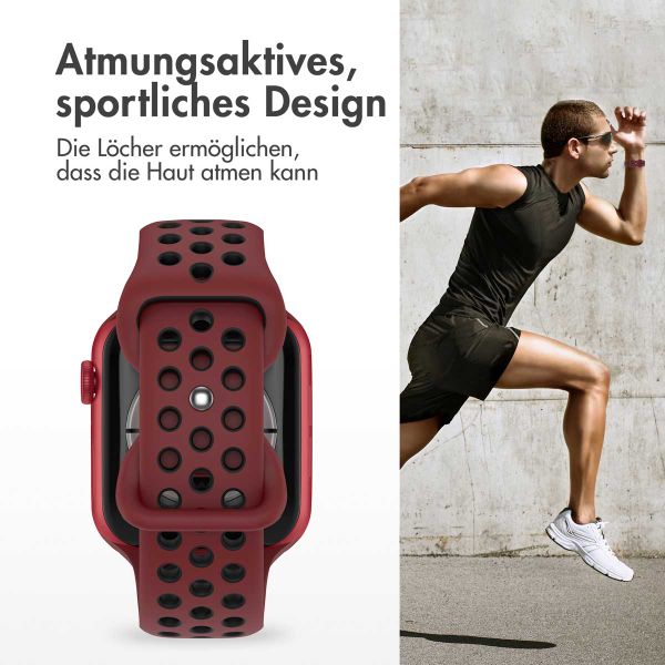imoshion Sportarmband⁺ für das Apple Watch Series 1 bis 11 / SE / Ultra (44/45/46/49 mm) - Größe S/M - Wine Red & Black