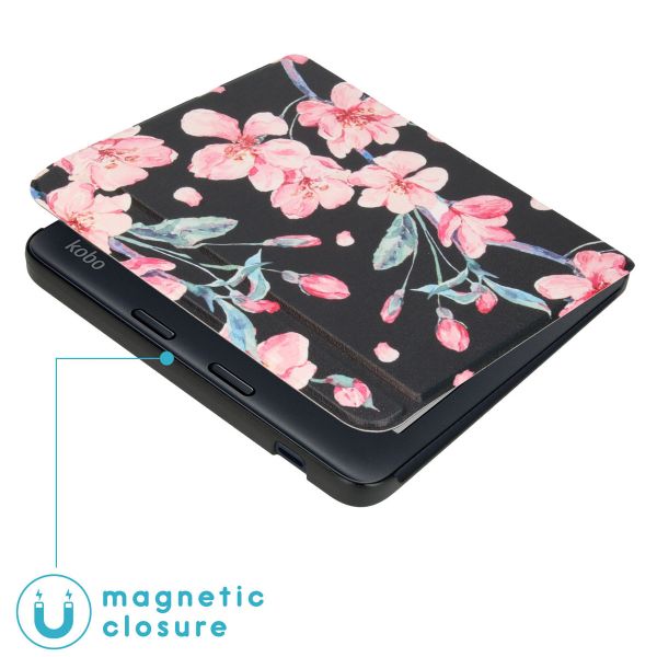 imoshion Design Slim Hard Case Sleepcover mit Stand Kobo Libra 2 / Tolino Vision 6 - Blossom Watercolor Black