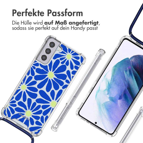 imoshion Design Hülle mit Band Samsung Galaxy S21 - Cobalt Blue Flowers Connect