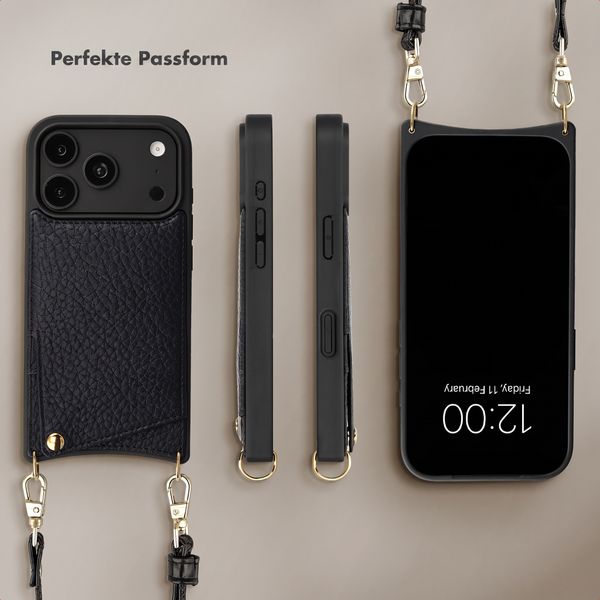 Selencia Nova HandyHülle mit Kordel und Kartenhalter Apple iPhone 18 Pro Max / 17 Pro Max - Schwarz