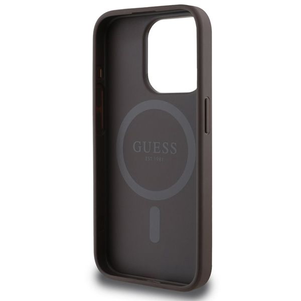 Guess 4G Metal Logo Back Cover MagSafe für das iPhone 15 Pro - Braun