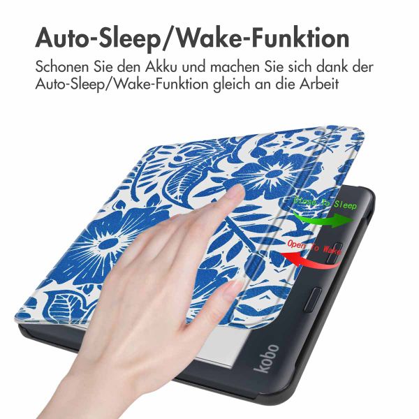 imoshion Design Slim Hard Case Sleepcover mit Stand für das Kobo Libra Colour / Tolino Vision Color - Flower Tile
