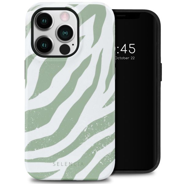 Selencia Vivid Tough Back Cover für das iPhone 14 Pro - Colorful Zebra Sage Green