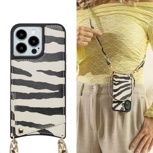 Selencia Nova HandyHülle mit Kordel und Kartenhalter Apple iPhone 13 Pro - Zazzy Zebra