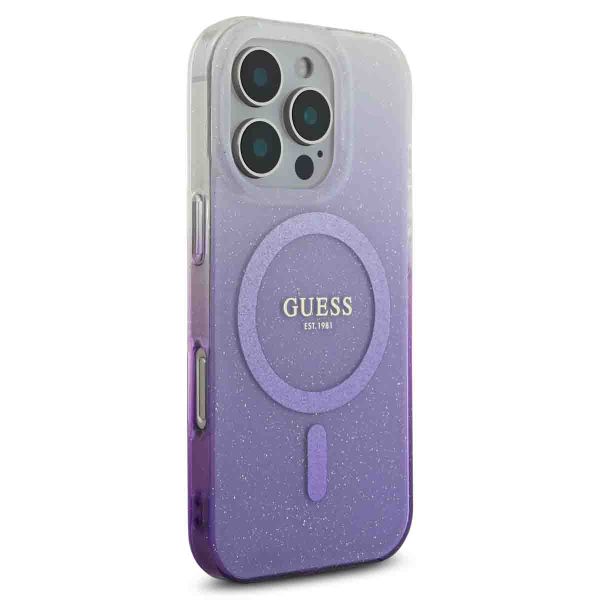 Guess MagSafe IML Glitter Gradient Case für das iPhone 16 Pro - Purple