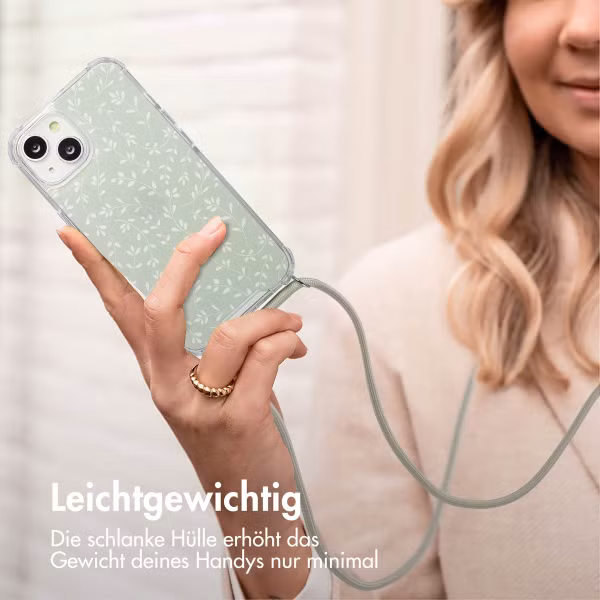 imoshion Design Hülle mit Band Apple iPhone 14 - Smoke Green Flowers