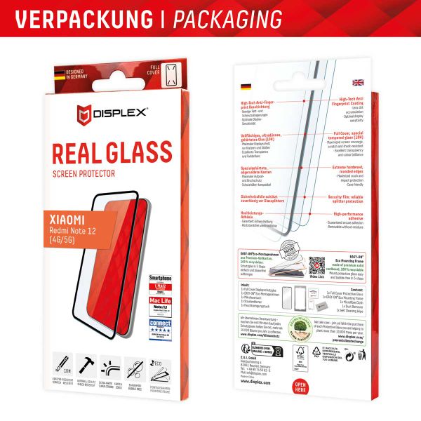 Displex Bildschirmschutzfolie Real Glass Full Cover Xiaomi Redmi Note 12