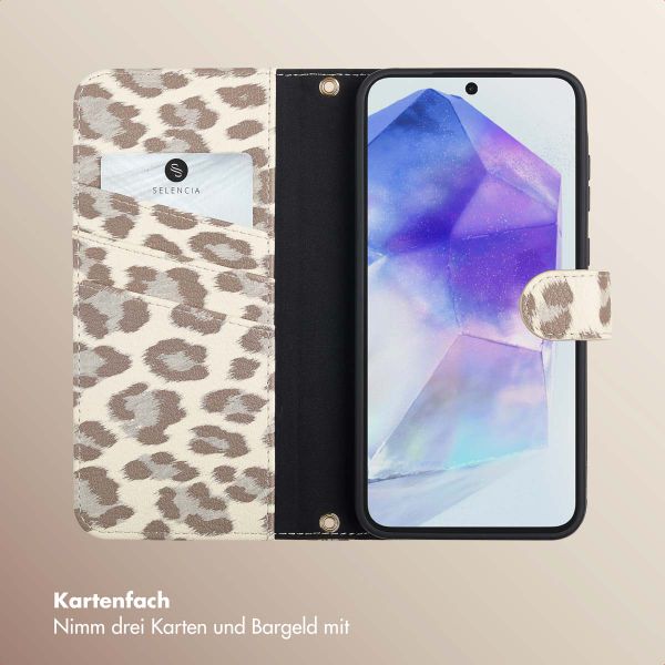 Selencia Sabi Klapphülle mit Leopardenmuster Samsung Galaxy A55 - Soft Ivory