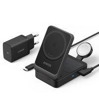 Anker MagGo | 3-in-1 Faltbare kabellose Ladestation - 15 Watt - Kompatibel mit MagSafe und Qi2 - Schwarz