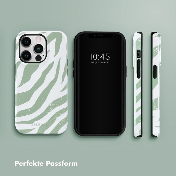 Selencia Vivid Tough Back Cover für das iPhone 14 Pro - Colorful Zebra Sage Green