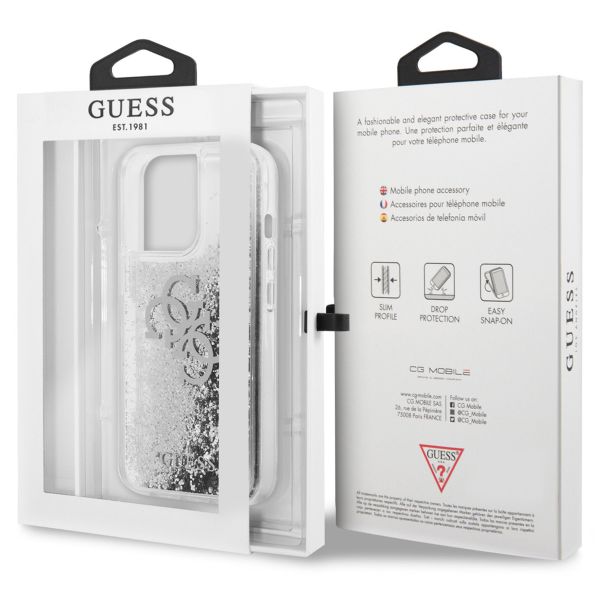 Guess 4G Logo Liquid Glitter Back Cover für das iPhone 13 Pro - Silver